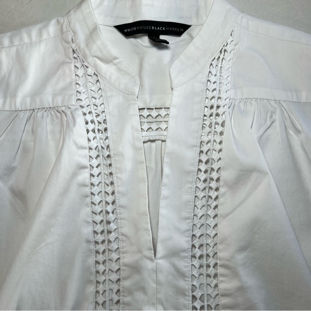 White House Black Market Long Sleeve Cotton Blend Lace Trim Shirt - Picture 4 of 5